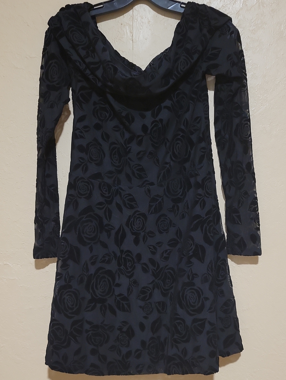 wild fable Black Floral Velvet Devore Cowl Neck Long Sleeve Dress